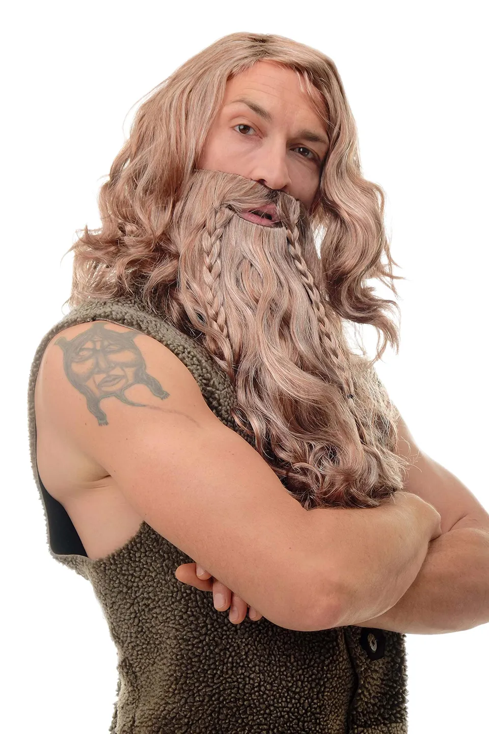 wig-me-up-90760-a-wikinger-per-cke-mit-bart-braun-grau-rostrot-mix-45-cm image 1