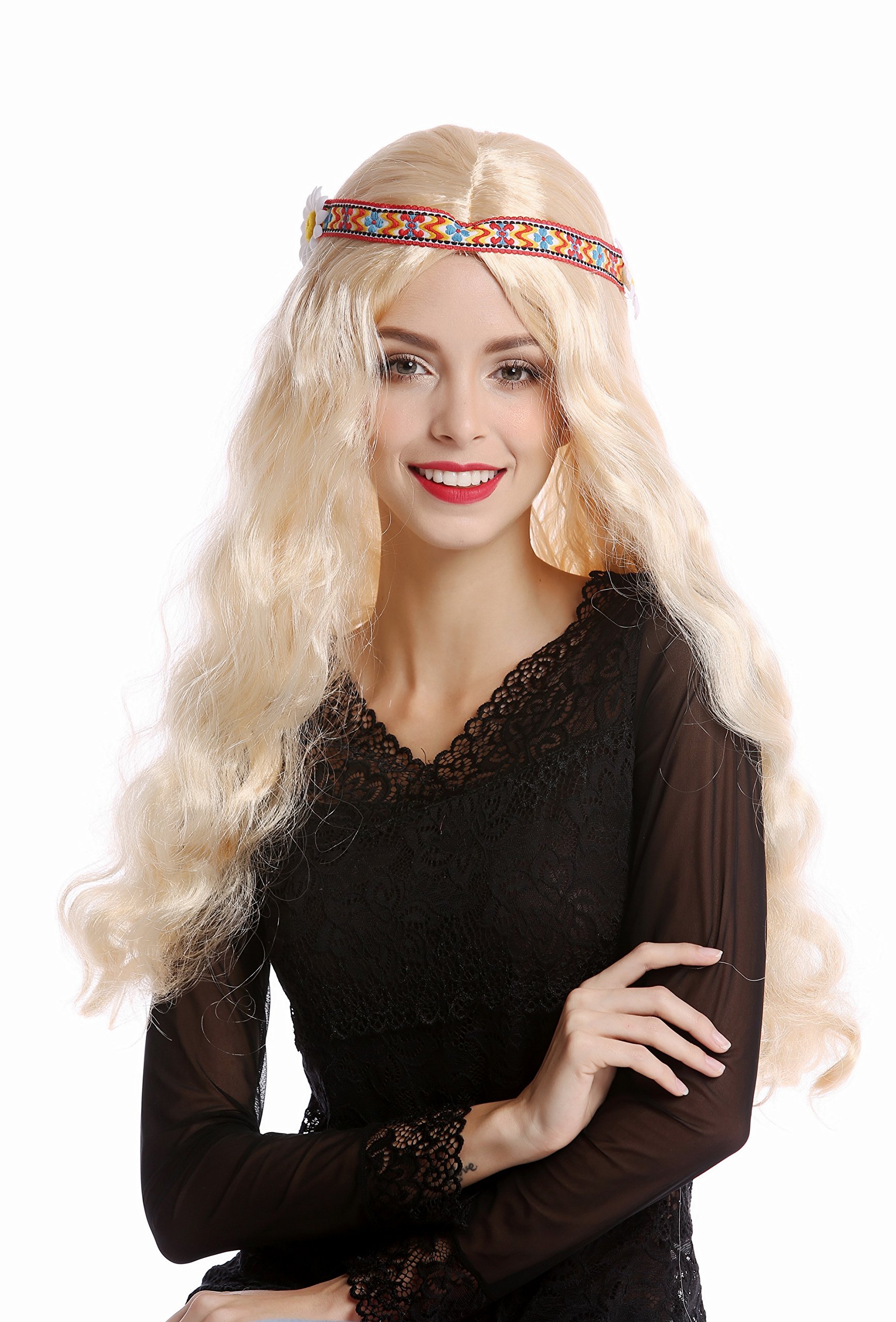 wig-me-up-91298-za02-hippie-per-cke-blond-wellig-60-cm-mit-stirnband image 2