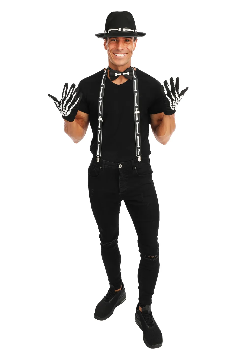 p-tit-clown-skelett-set-erwachsene-handschuhe-hut-fliege-hosentr-ger image 1