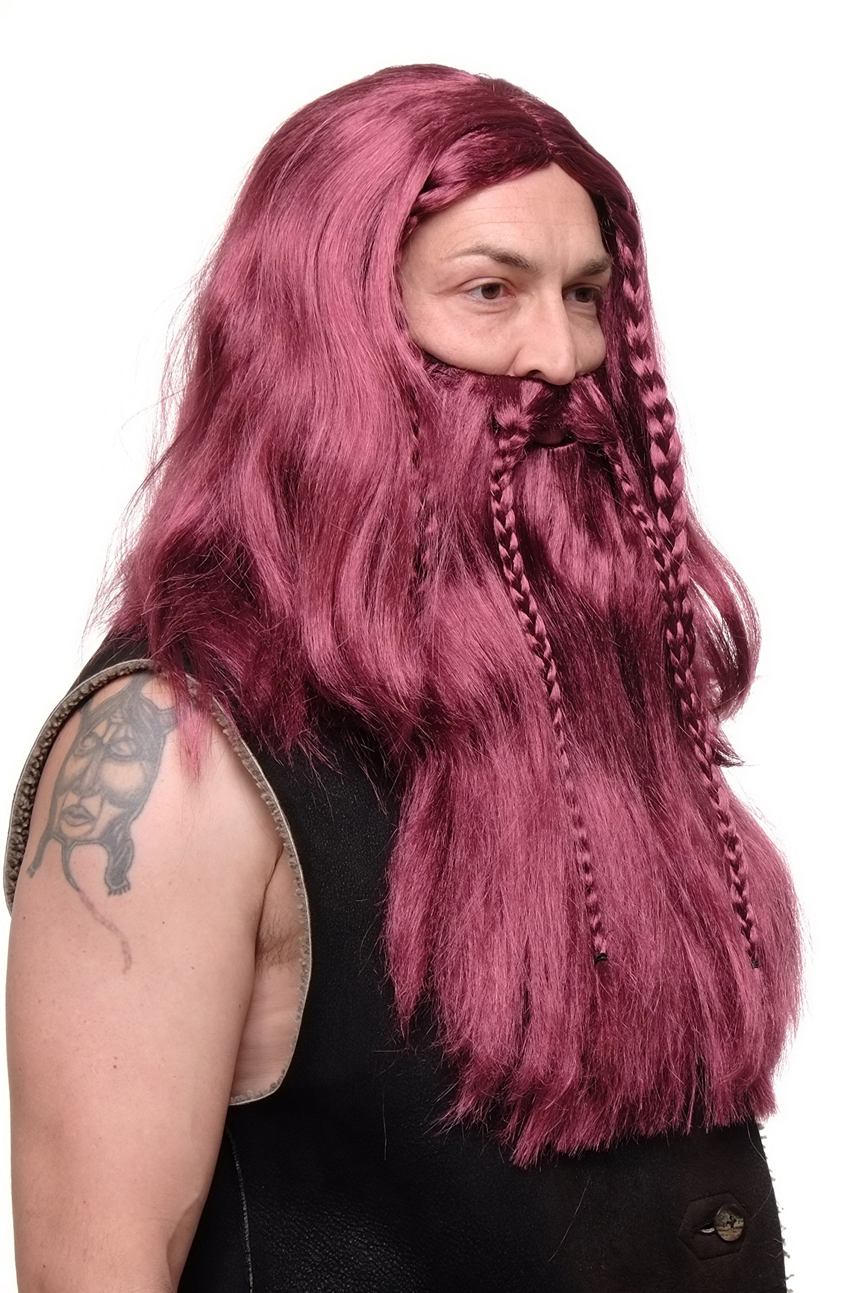 wig-me-up-wikinger-per-cke-bart-set-burgunderrot-lang-geflochten-50-cm-rj033-p67 image 3