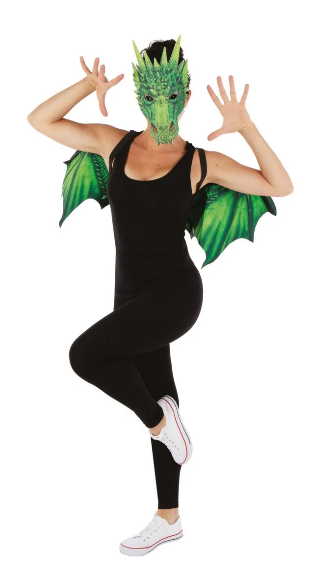 p-tit-clown-set-gr-ner-drache-fl-gel-und-maske image 1