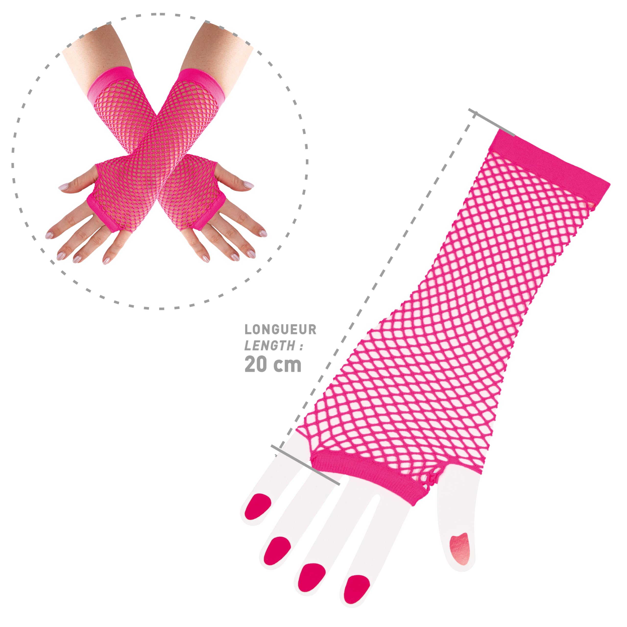 ptit-clown-fingerlose-netzhandschuhe-lang-neon-rosa-erwachsene image 3