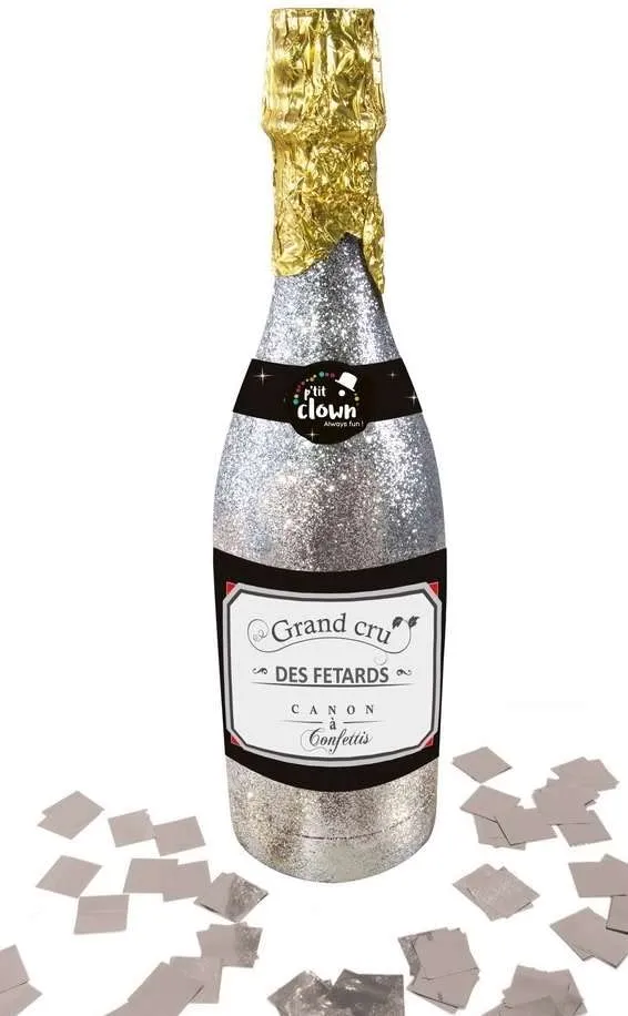 p-tit-clown-konfetti-champagnerflasche-32-cm-silber-pailletten-papier image 1