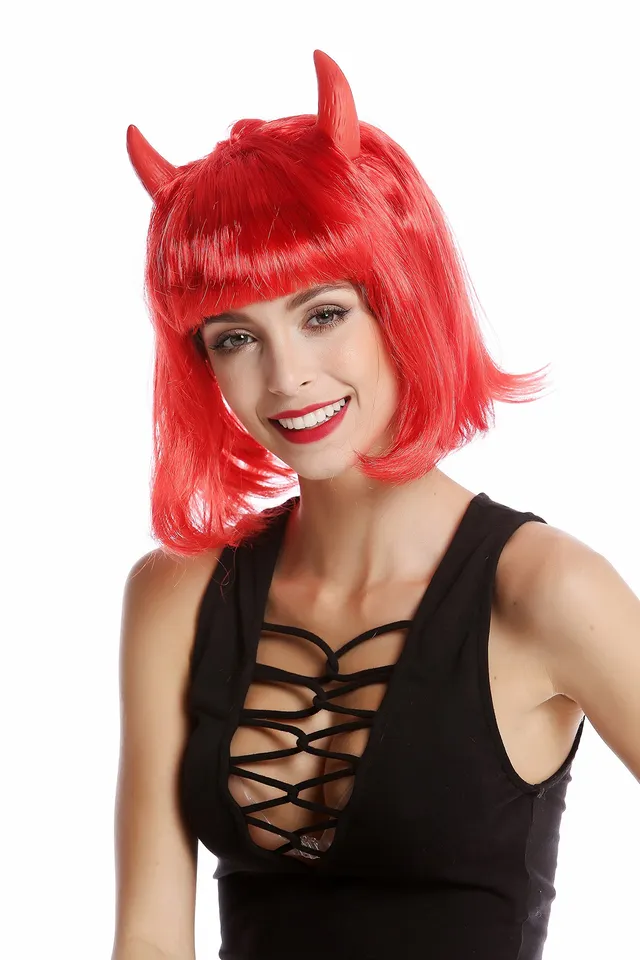 wig-me-up-91421-za13-damenper-cke-karneval-halloween-teufelin-roter-bob-kurz-mit image 1
