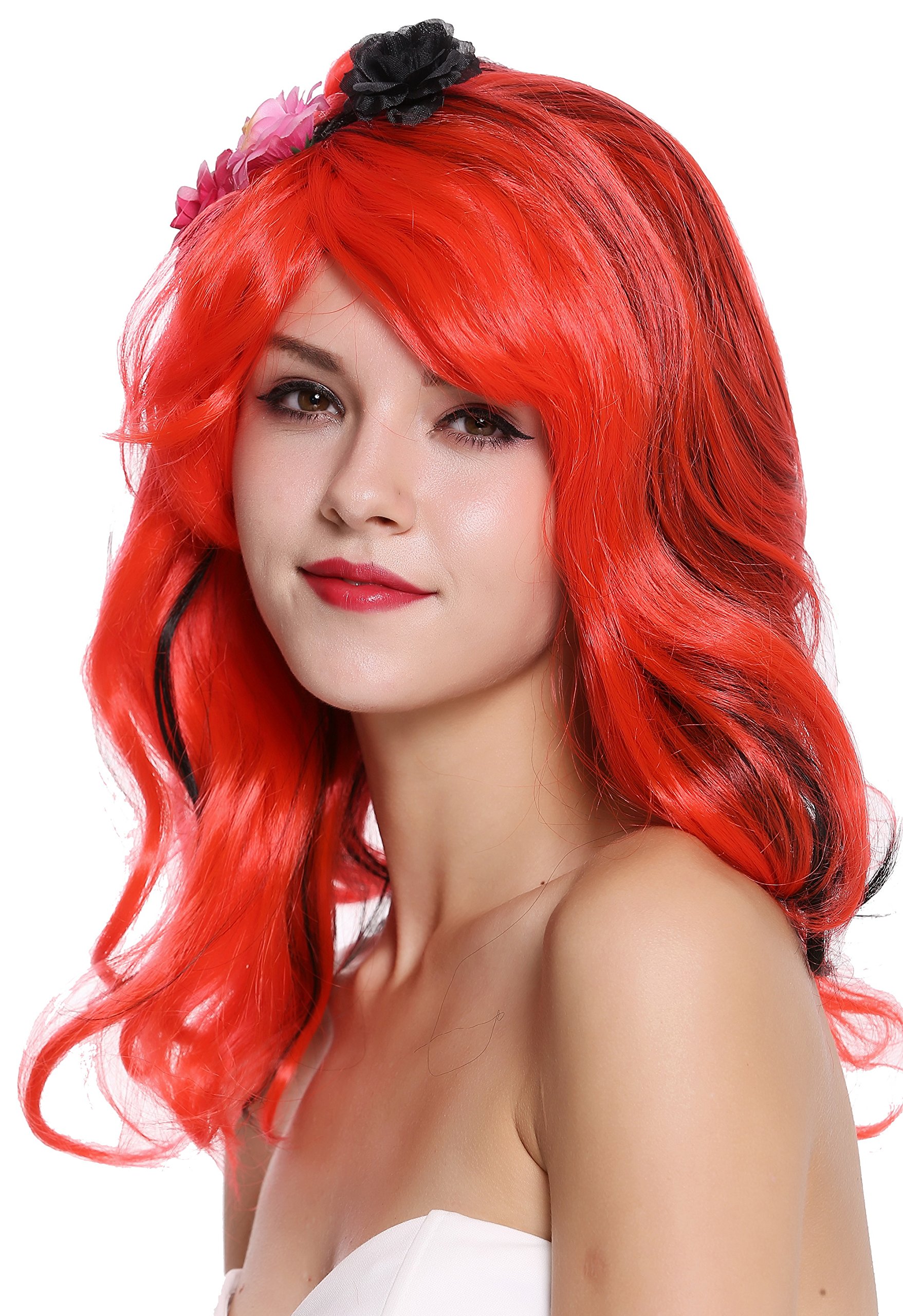wig-me-up-cxh-009-damen-per-cke-rot-schwarz-gestr-hnt-mit-blumen image 4