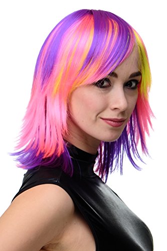wig-me-up-tyw60367-neon-damenper-cke-vielfarbig-lila-pink-gelb-mit-pony-40-cm image 7