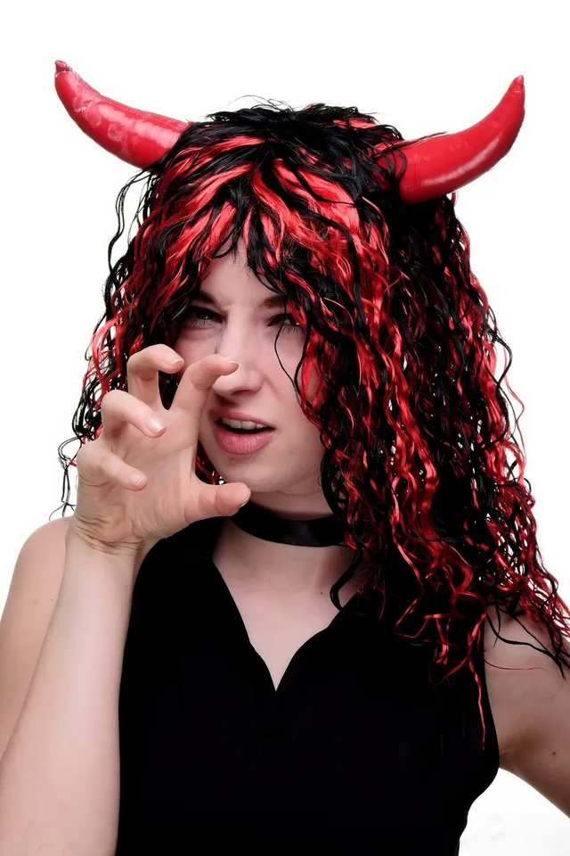 wig-me-up-4044-p103-13-teufelin-per-cke-lang-lockig-rot-schwarz-mit-h-rnern image 1