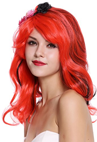 wig-me-up-cxh-009-damen-per-cke-rot-schwarz-gestr-hnt-mit-blumen image 8