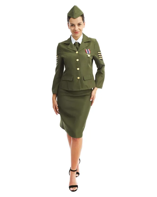 p-tit-clown-d-day-offizier-milit-r-kost-m-damen-us-army-uniform-gr-n-l-xl image 1