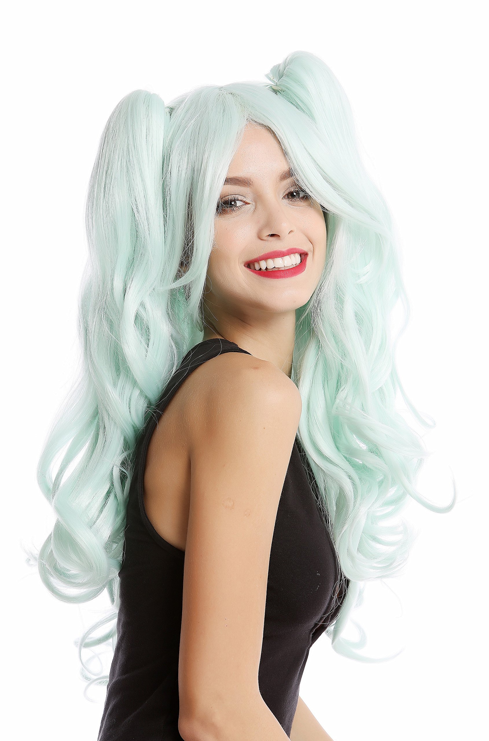 wig-me-up-yzf-4379-cosplay-per-cke-mint-gr-n-lang-wellig-65-cm-mit-2-z-pfen image 4