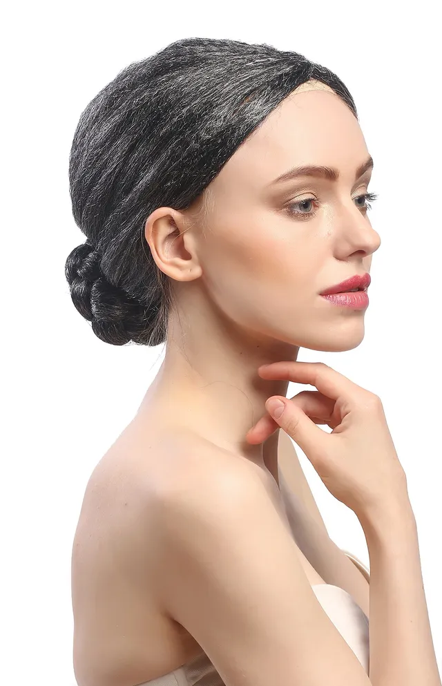 wig-me-up-4007-p103-309-damen-karneval-per-cke-dutt-grau-schwarz-oma-25-cm image 1