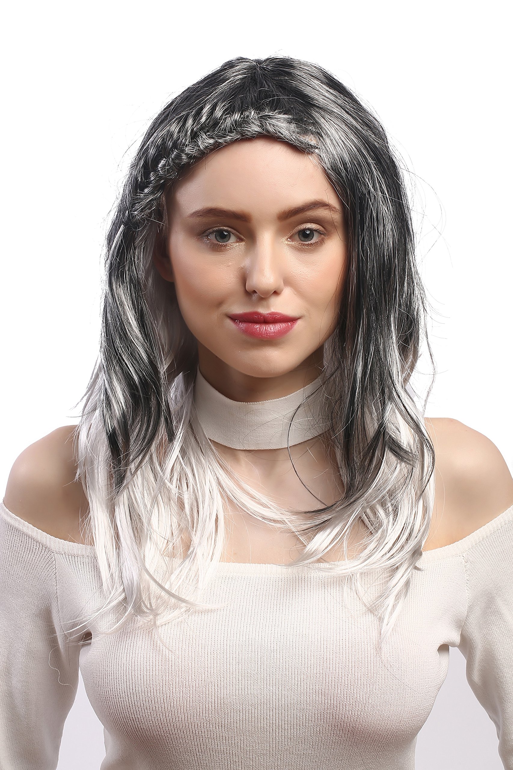 wig-me-up-dec151-p103t309-damen-per-cke-ombr-schwarz-silbergrau-lang-50-cm-geflo image 4