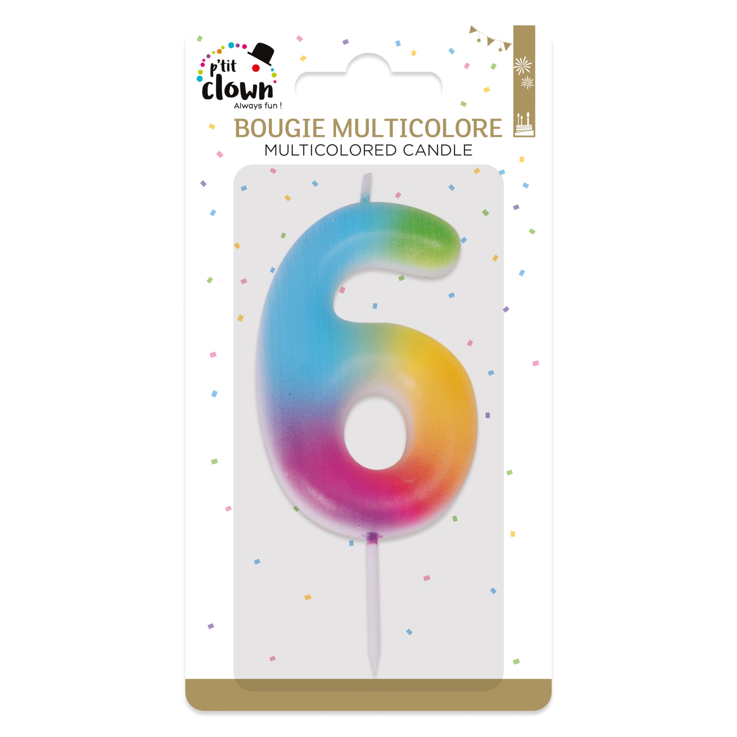 ptit-clown-23946-zahlenkerze-zahl-6-mehrfarbig image 3