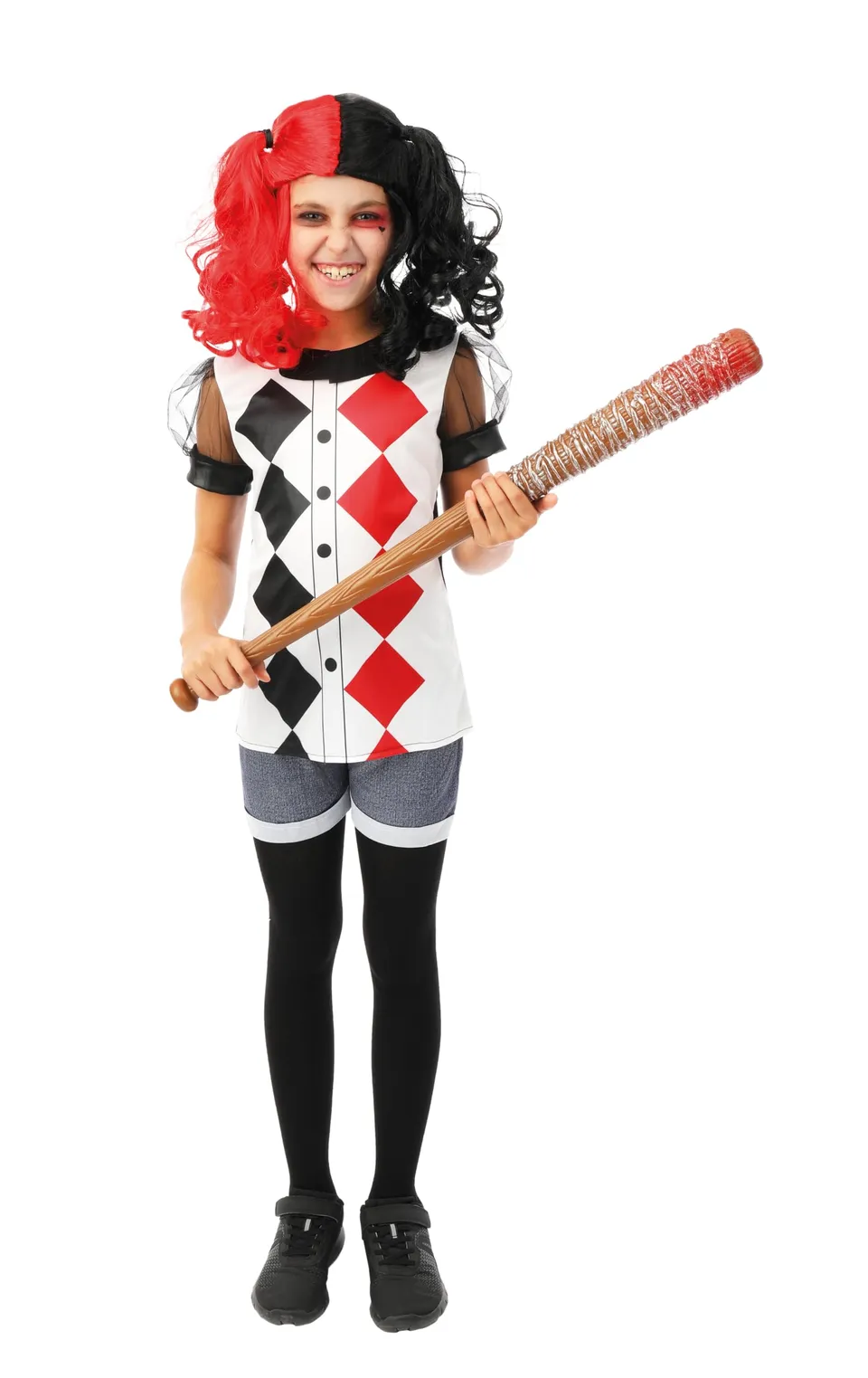 p-tit-clown-harlekin-clown-kost-m-f-r-m-dchen-schwarz-rot-mit-rautenmuster image 1