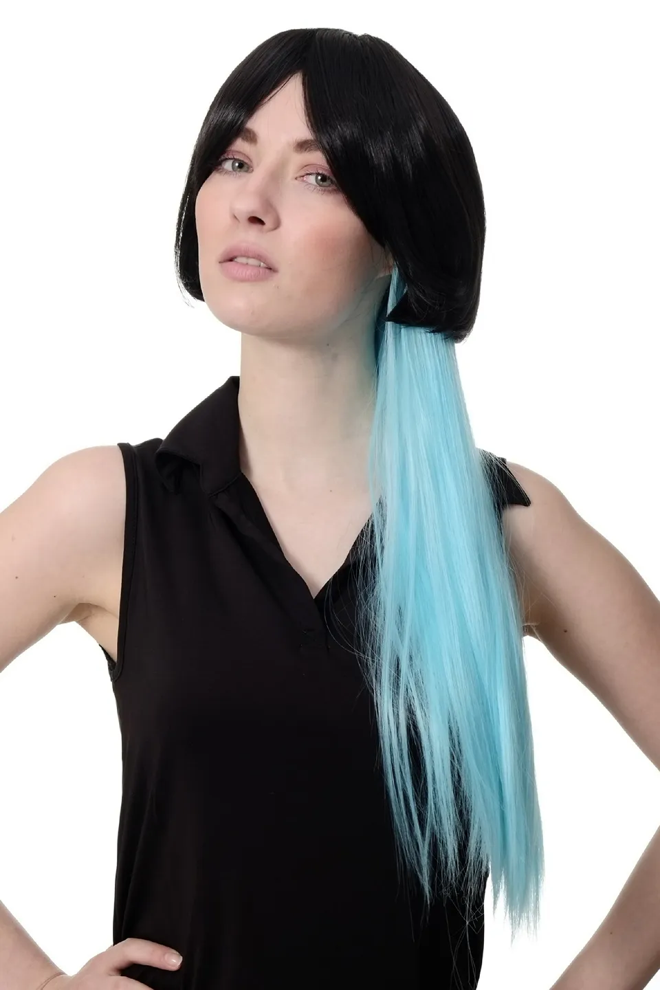 wig-me-up-cosplay-per-cke-bob-mit-langem-zopf-schwarz-hellblau-sa074-2htf2513 image 1