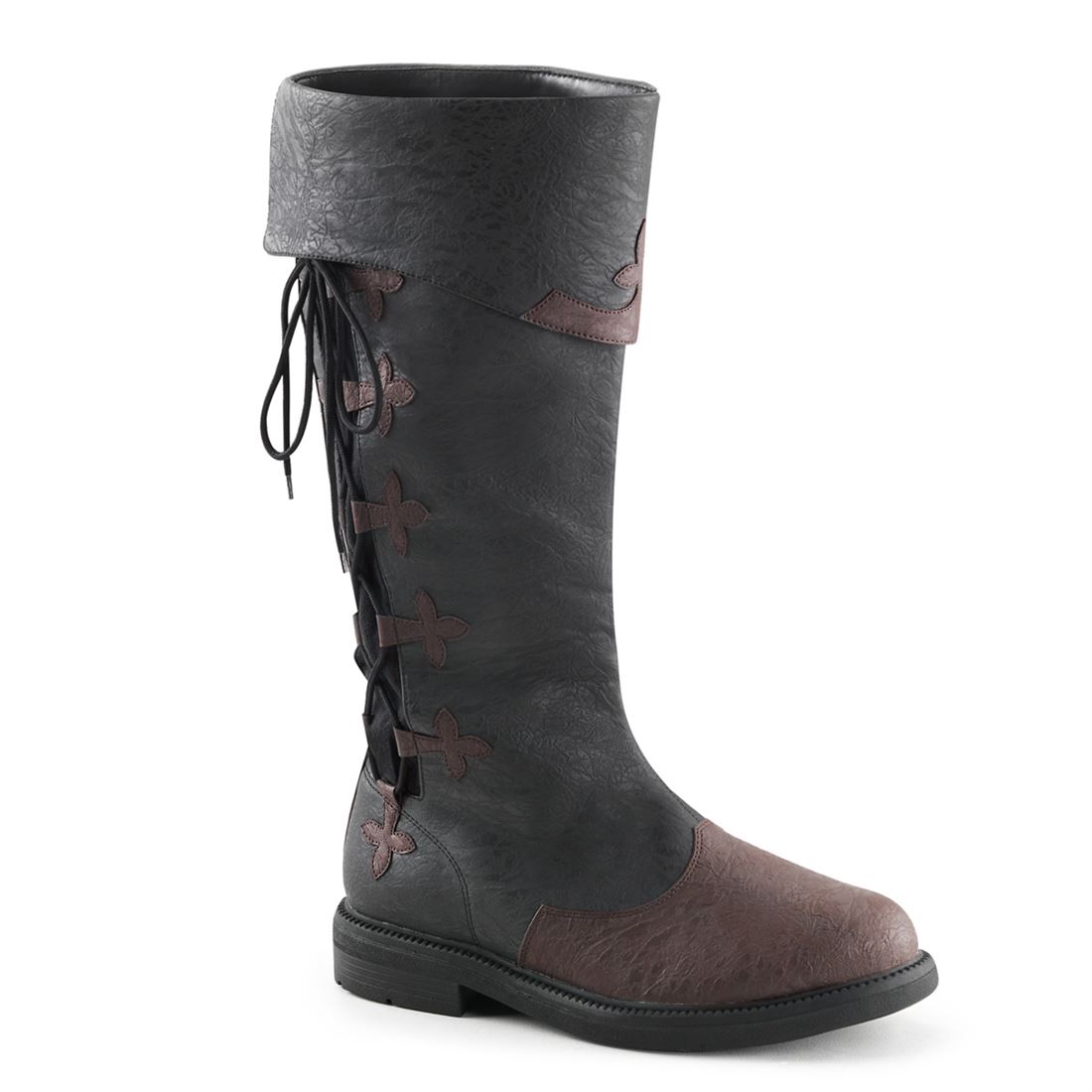 funtasma-captain-110-herren-kniehohe-piratenstiefel-schwarz-braun-2-5-cm-flat-he image 1
