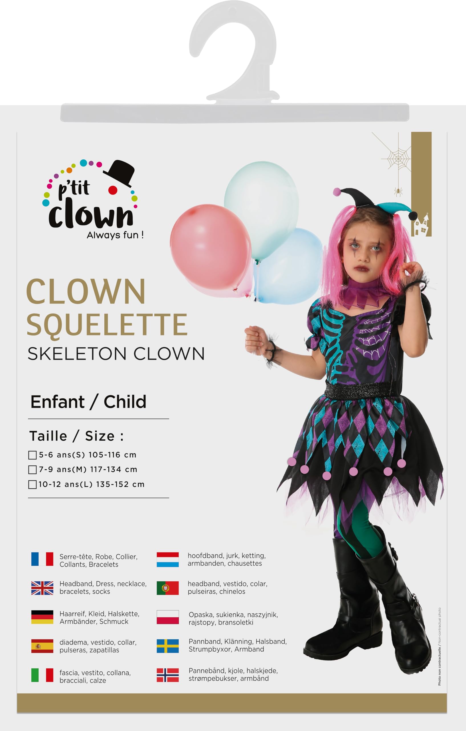 p-tit-clown-skelett-clown-kost-m-m-dchen-5-teilig image 3