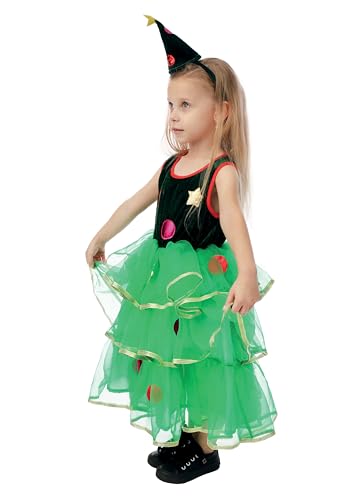 ptit-clown-weihnachtsbaum-kost-m-f-r-m-dchen-gr-n-mit-kleid-und-haarreif image 7