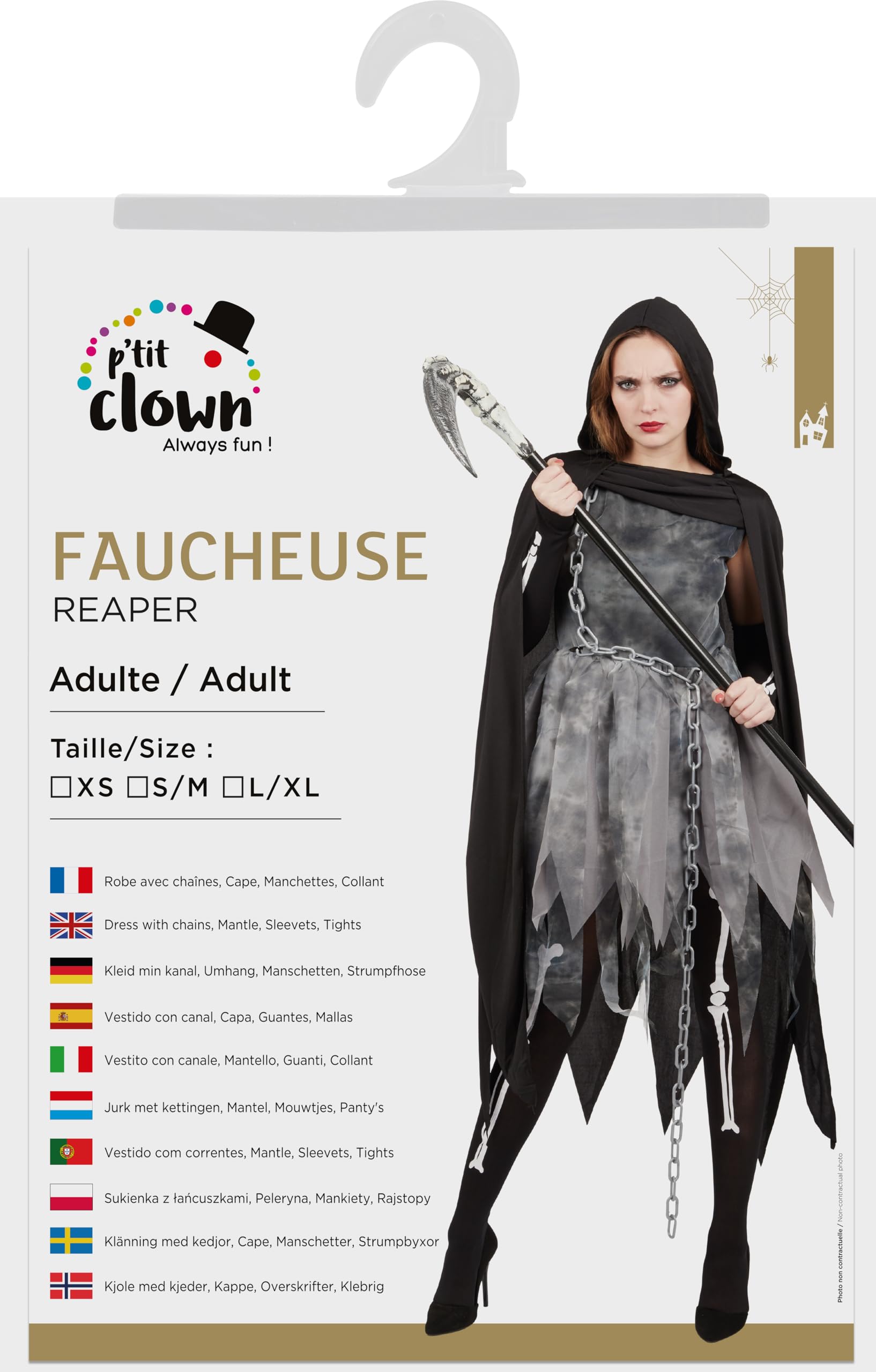 p-tit-clown-sensenmann-kost-m-damen-s-m-kleid-umhang-strumpfhose-handschuhe image 5