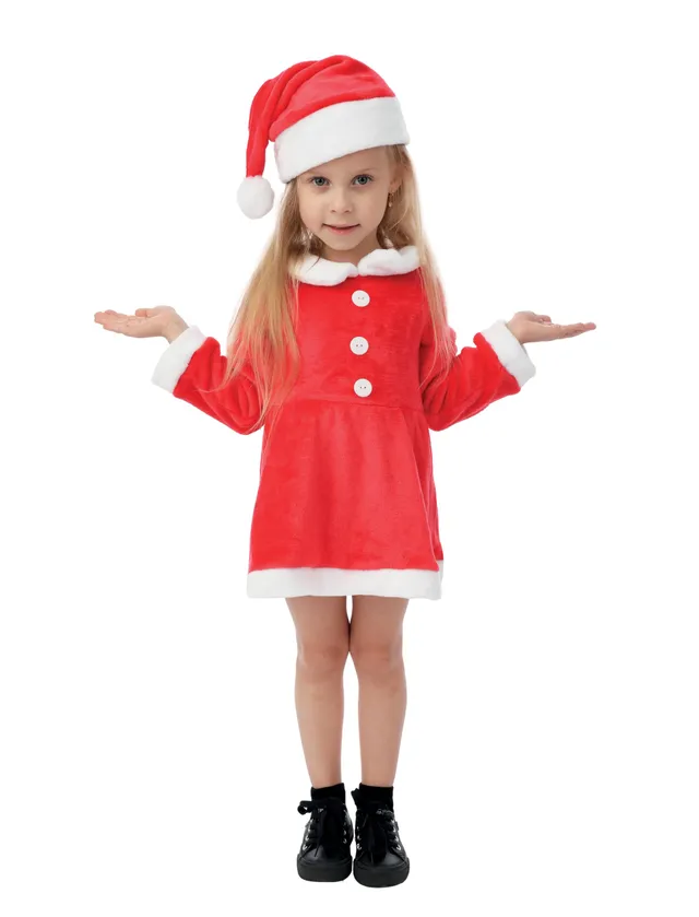 ptit-clown-miss-santa-kost-m-m-dchen-weihnachtskleid-mit-m-tze-3-4-jahre image 1