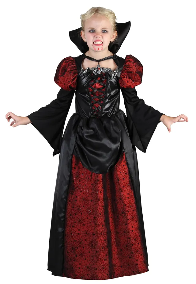 p-tit-clown-vampir-kost-m-m-dchen-jade-rot-schwarz-kleid-mit-kragen image 1