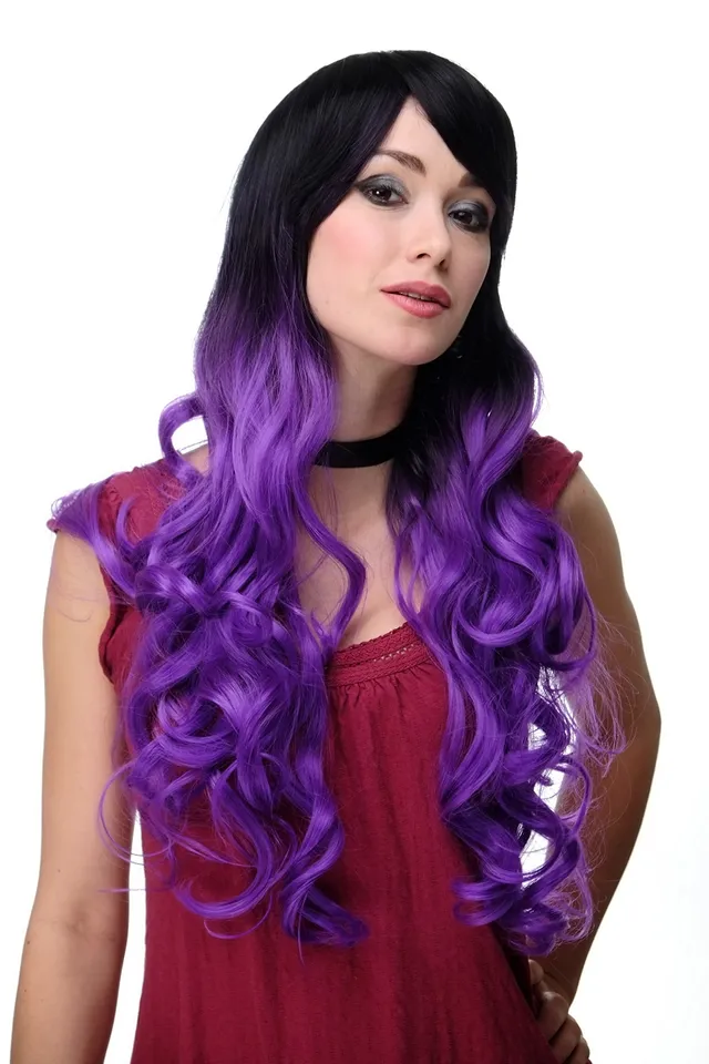 wig-me-up-h9703-2ft2411-damenper-cke-ombre-schwarz-lila-lockig-sehr-lang-ca-75-c image 1