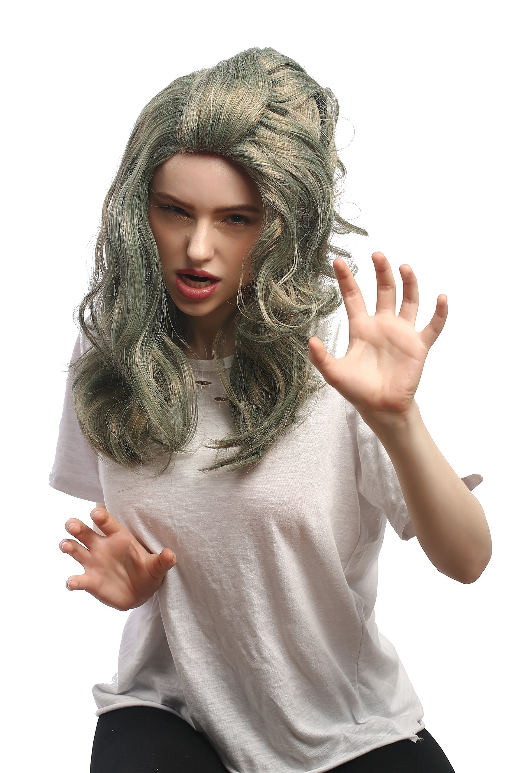 wig-me-up-90890-meerjungfrau-per-cke-grau-gr-n-braun-wellig-50-cm image 1