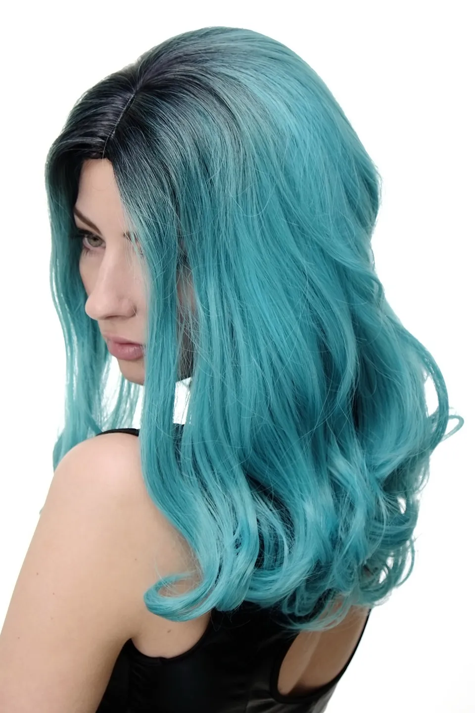 wig-me-up-gfw1828-t5126-ombre-cosplay-per-cke-schwarz-t-rkis-50-cm image 1