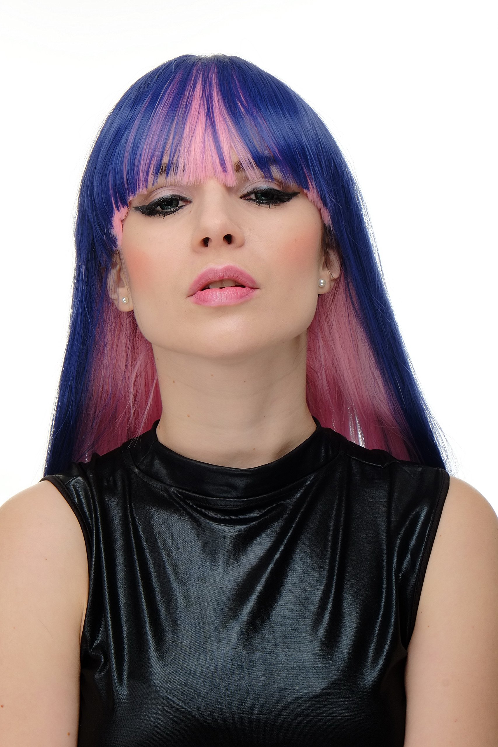 wig-me-up-yzf-7128-per-cke-110-cm-glatt-dreifarbig-dunkelblau-violett-neonrosa image 2