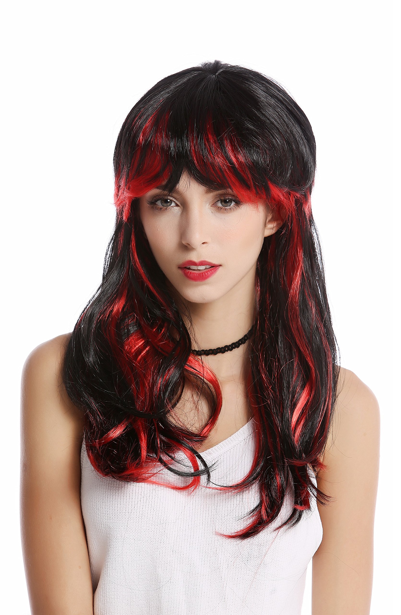 wig-me-up-91171-teufelin-per-cke-schwarz-mit-roten-str-hnen-und-pony-ca-50-cm image 1