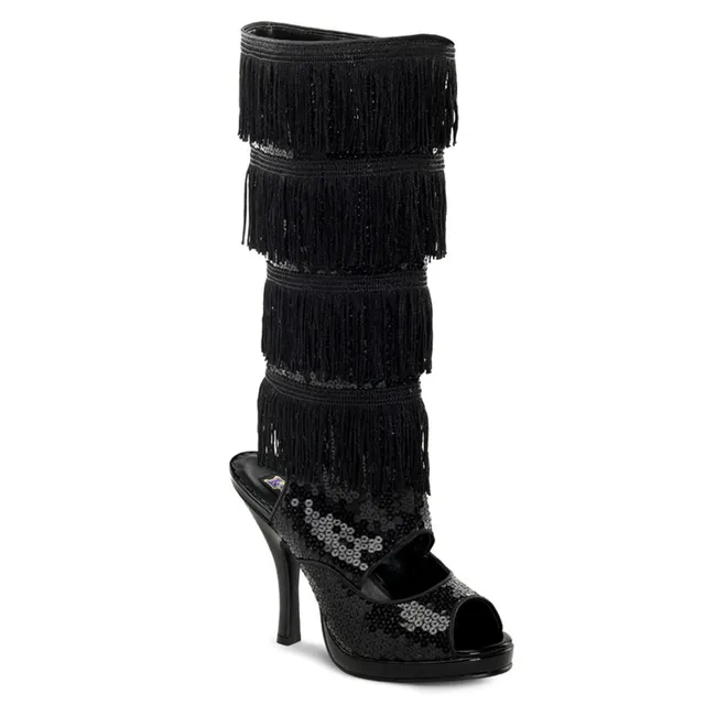 funtasma-flapper-168-damen-fransen-kniestiefel-open-toe-schwarz image 1
