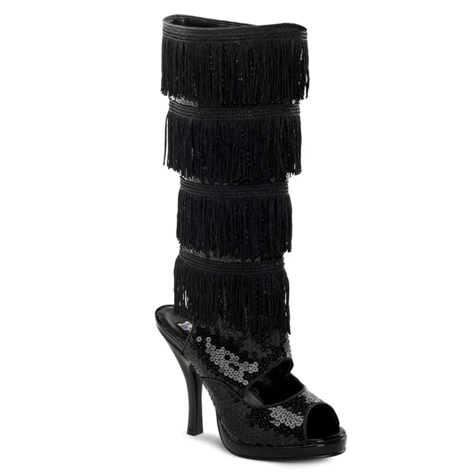 funtasma-flapper-168-damen-fransen-kniestiefel-open-toe-schwarz image 1