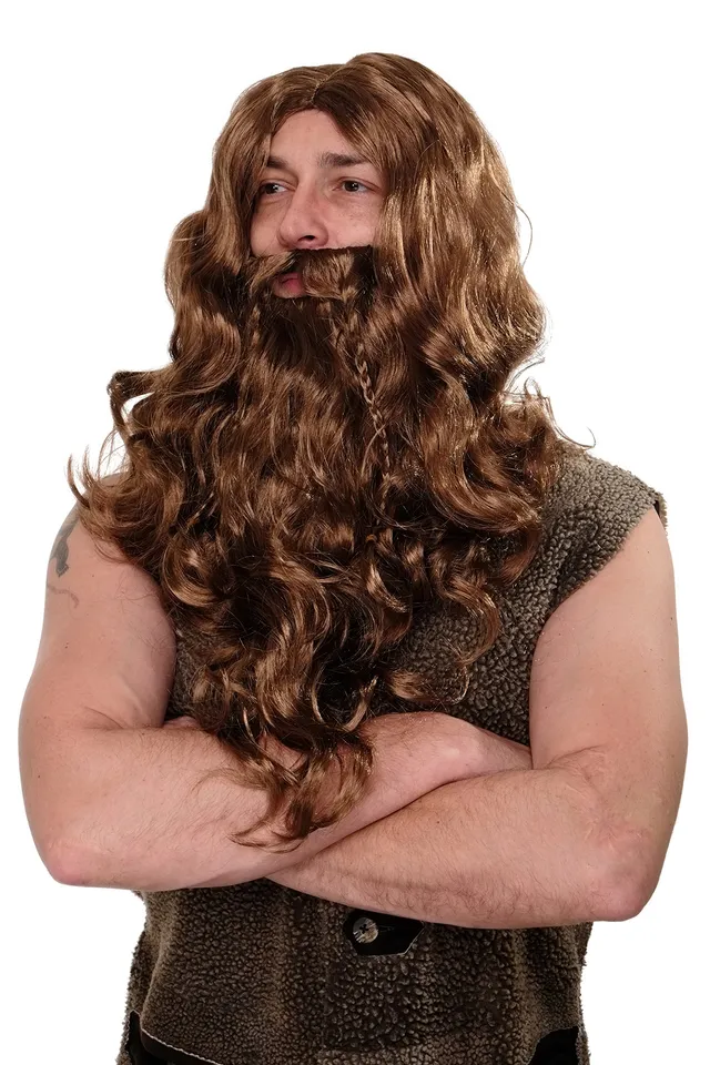 wig-me-up-wig007-p8-wikinger-per-cke-mit-vollbart-braun-hellbraun image 1