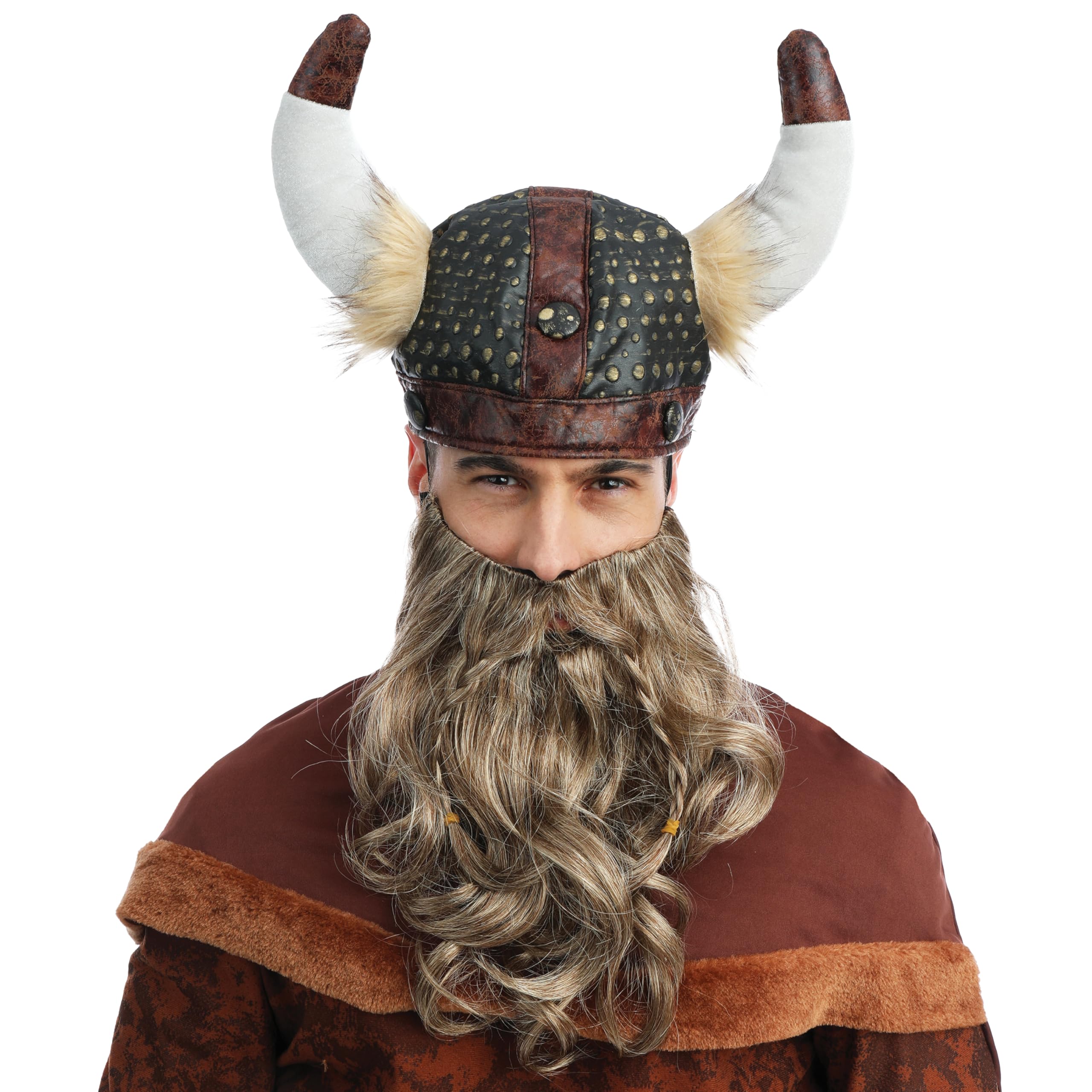 ptit-clown-wikingerhelm-braun-mit-h-rnern-und-haaren-f-r-erwachsene image 2