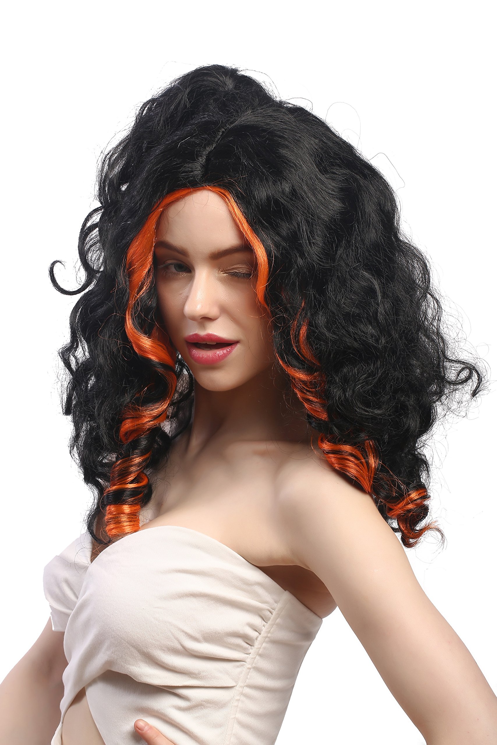 wig-me-up-31703-p103-24-damen-vamp-per-cke-lang-lockig-schwarz-orange-50-cm image 2