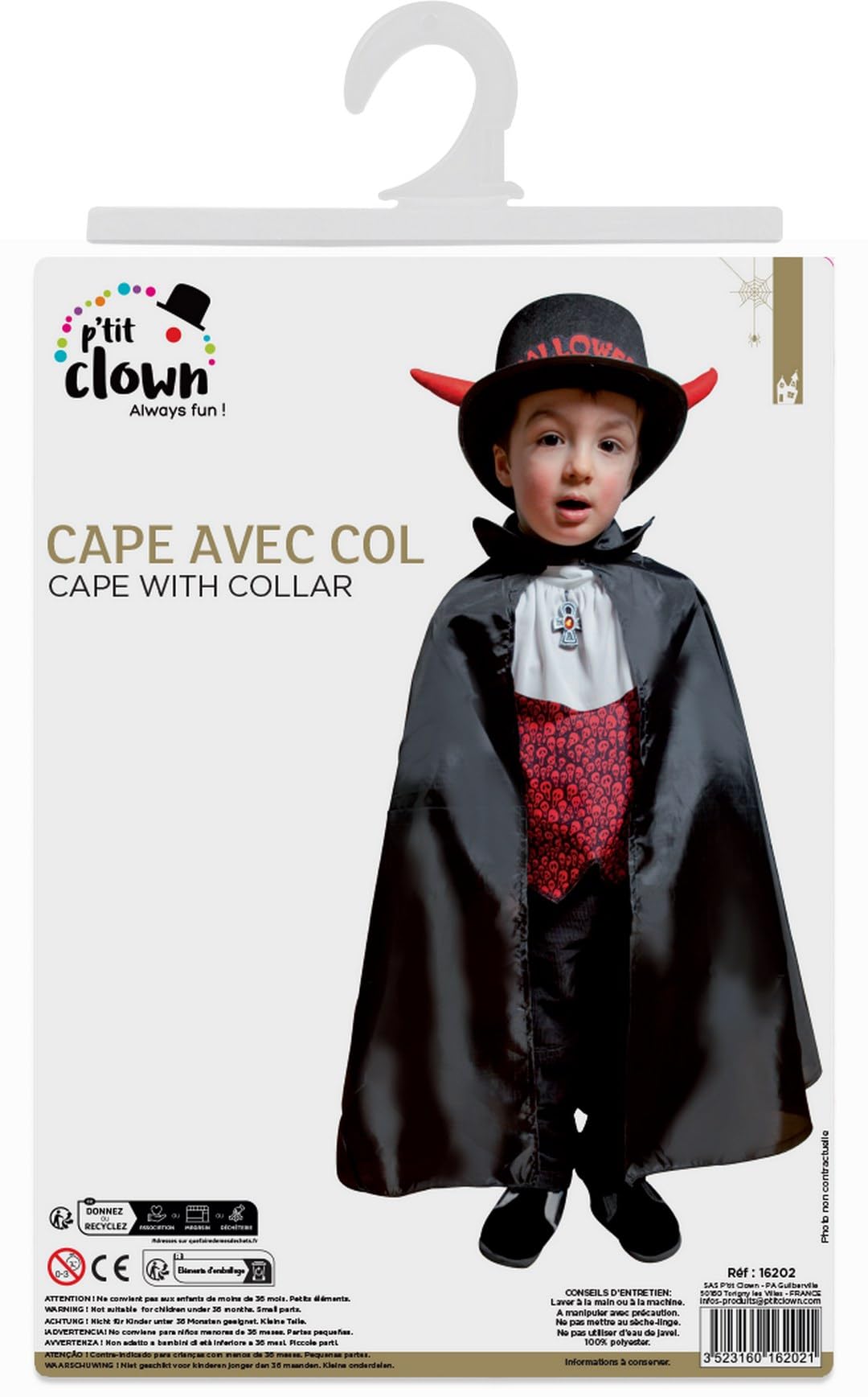 ptit-clown-16202-kinder-cape-polyester-67-cm-schwarz image 6