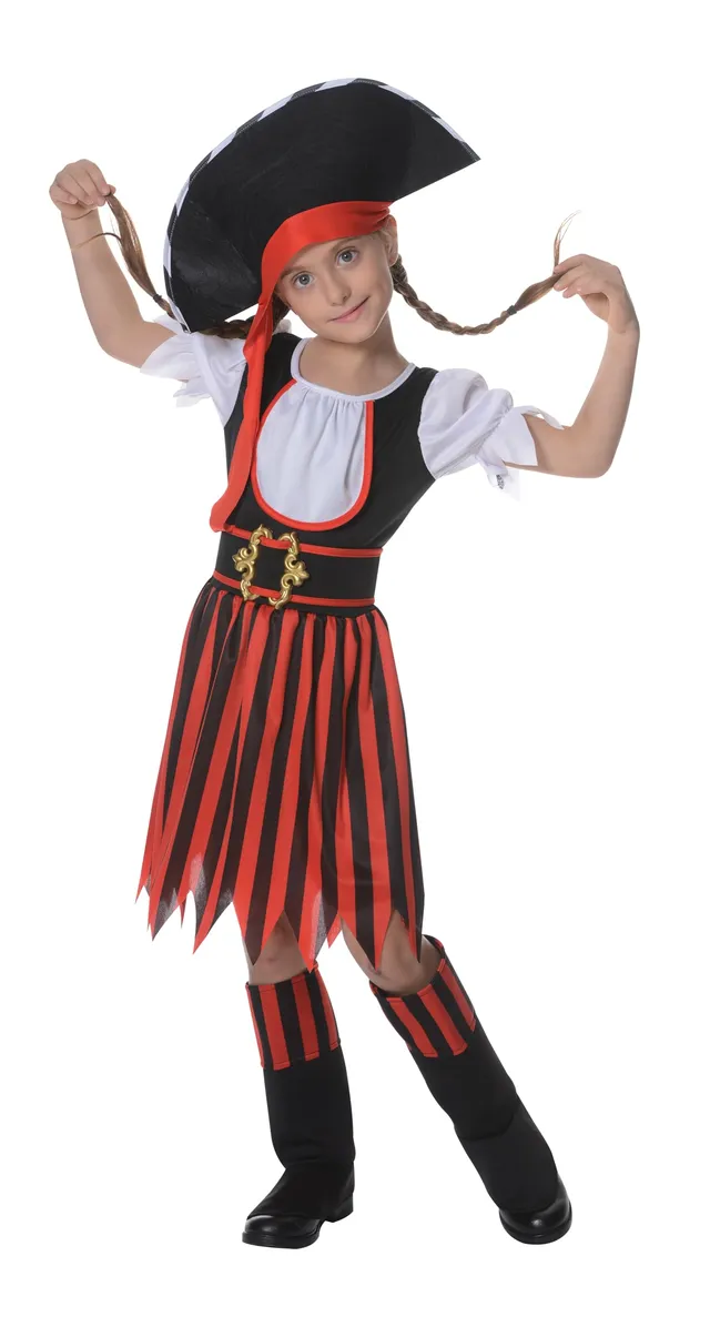 p-tit-clown-piratenkost-m-f-r-m-dchen-10-12-jahre-rot-schwarz-caprihose image 1