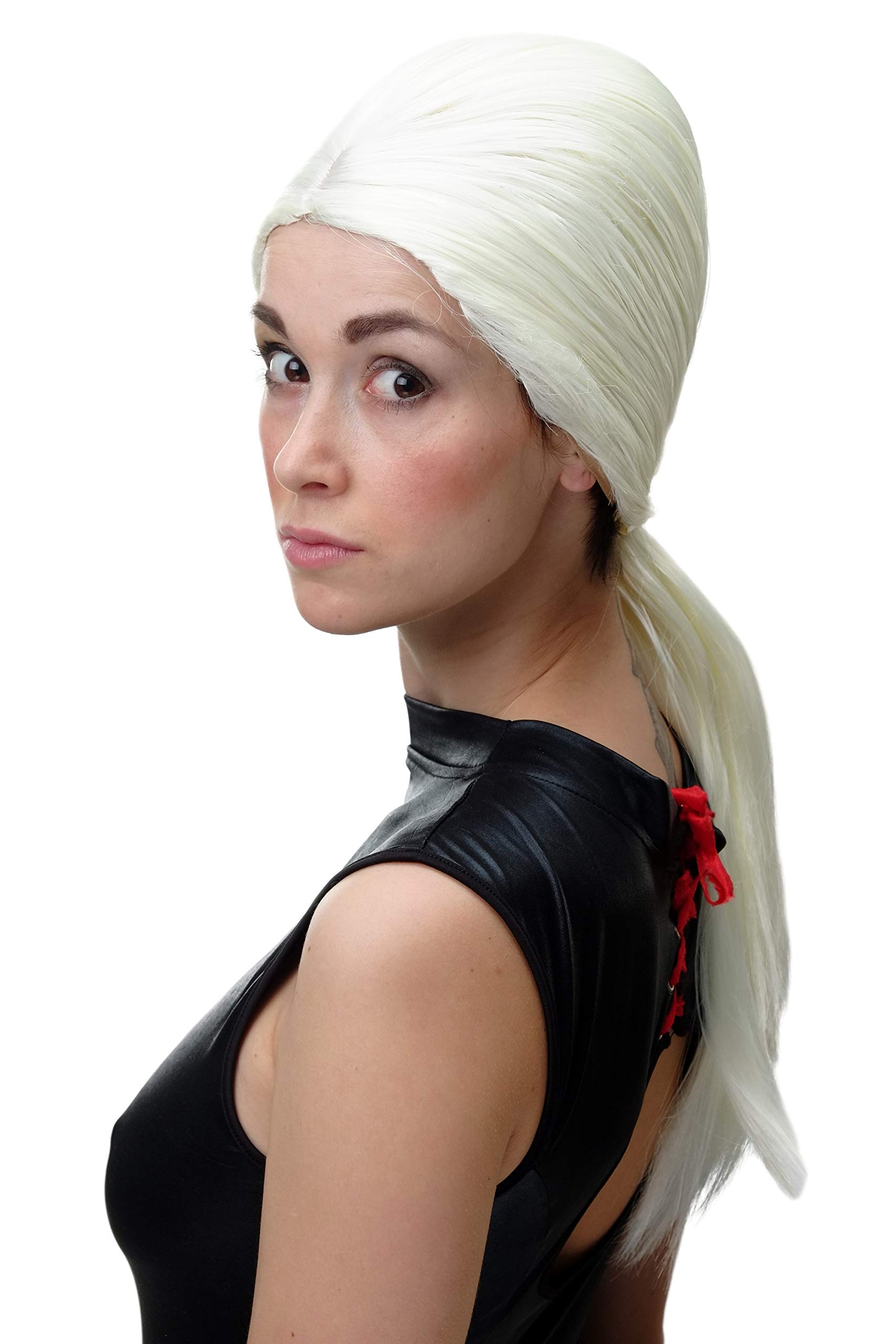 wig-me-up-gfw2206-613a-damenper-cke-beehive-turmfrisur-platinblond-mit-zopf image 1
