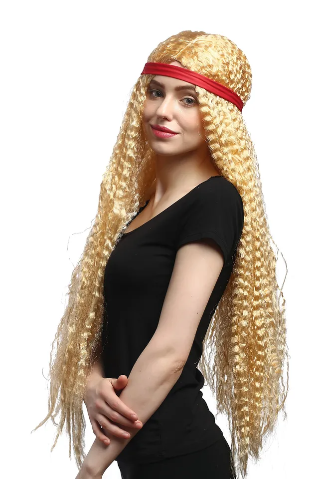 wig-me-up-90783-za02a-per-cke-damen-hippie-goldblond-75-cm-mit-stirnband image 1