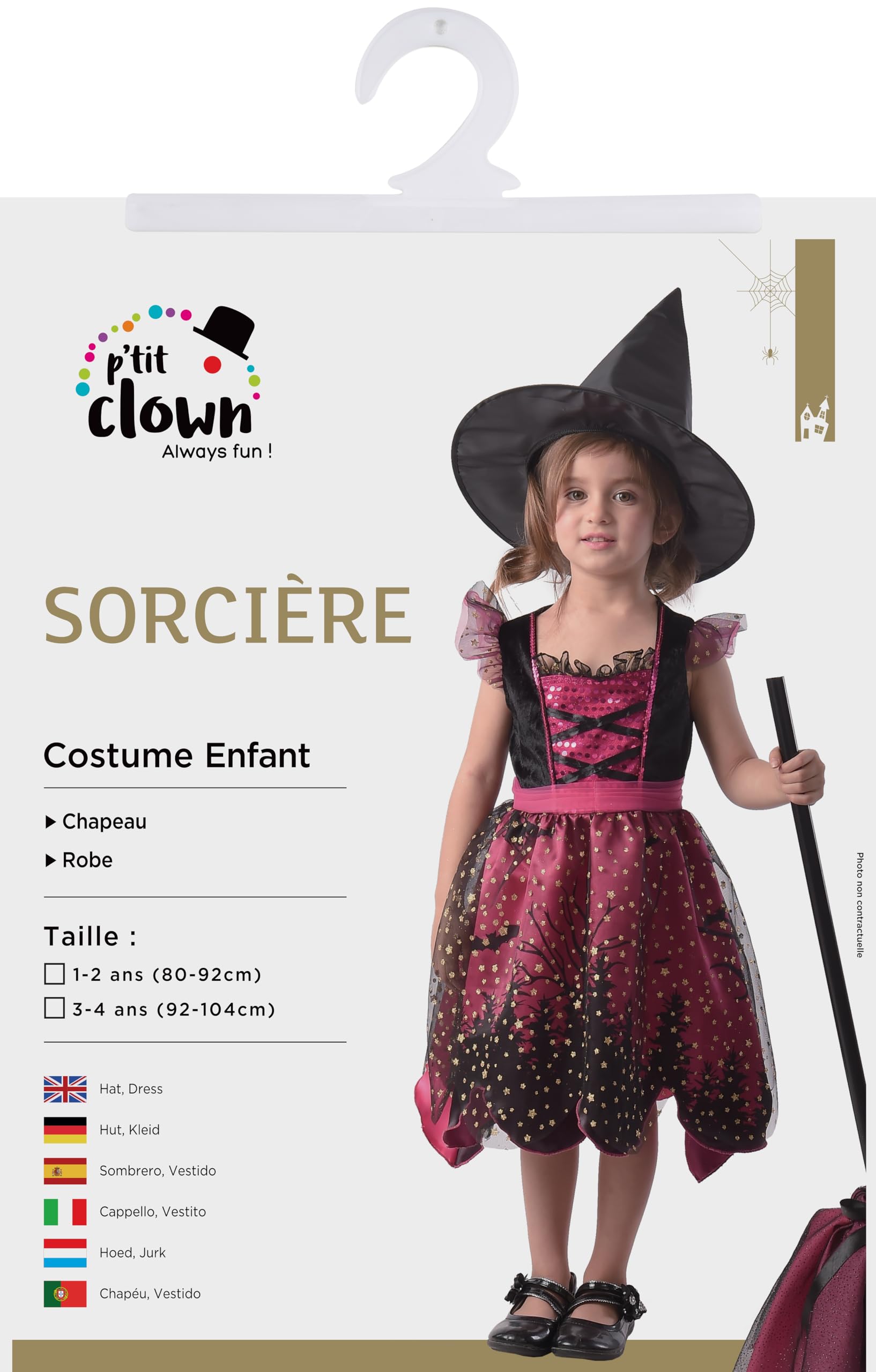 p-tit-clown-hexenkost-m-m-dchen-rosa-3-4-jahre-kleid-hut image 3