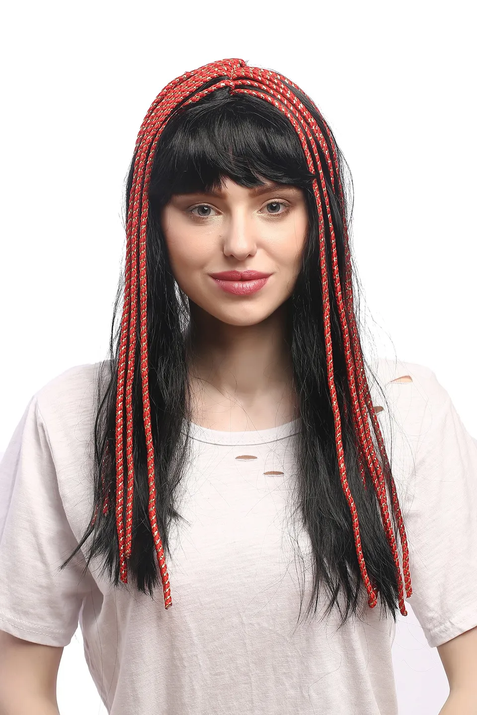 wig-me-up-60327-p103-rope-damenper-cke-lang-schwarz-mit-pony-und-roten-zierb-nde image 1