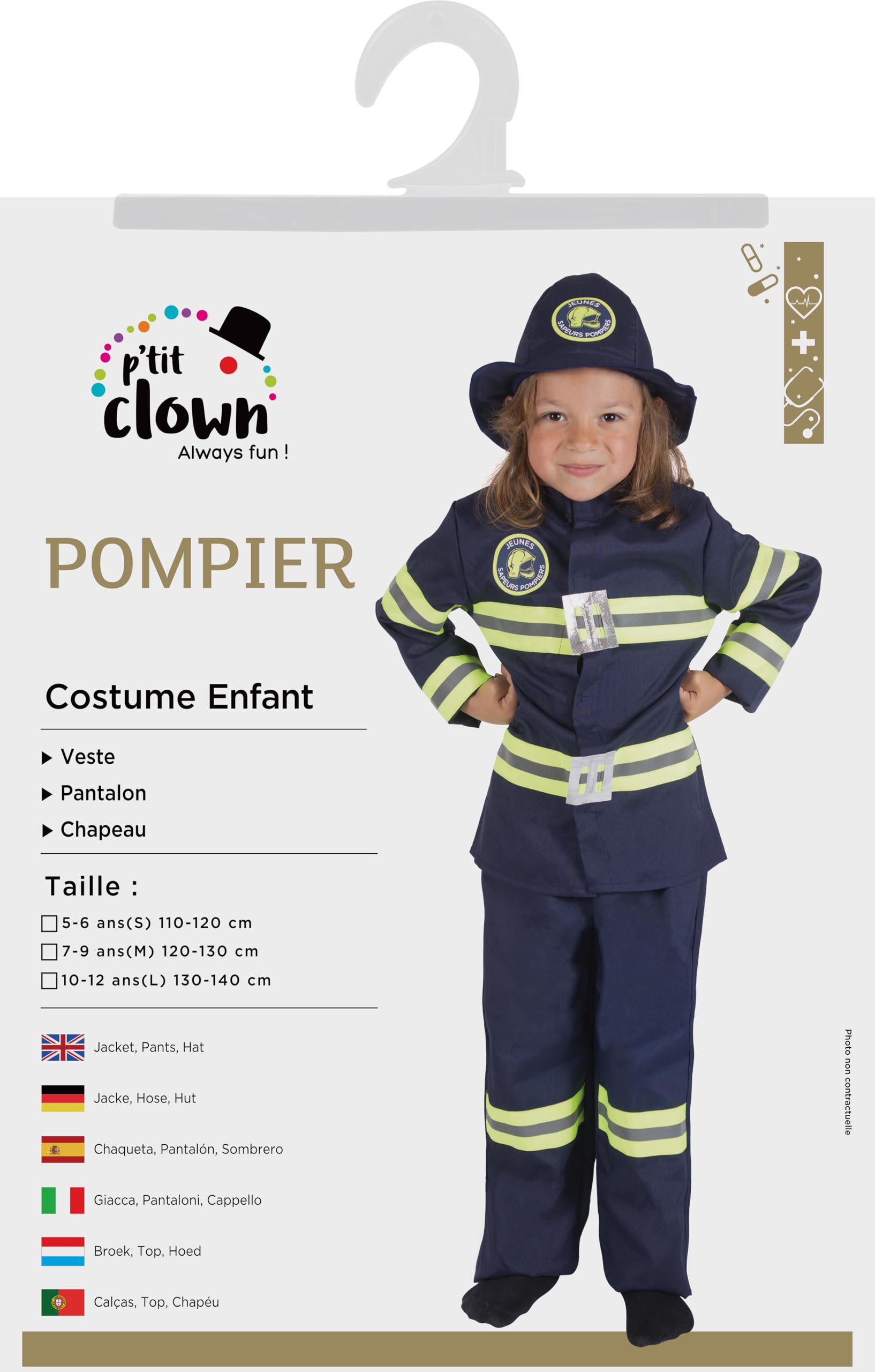 ptit-clown-feuerwehrmann-kost-m-kinder-10-12-jahre-marineblau-jacke-hose-hut image 5