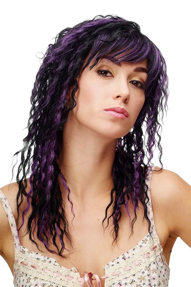 wig-me-up-81119-damenper-cke-lang-krepplocken-wetlook-schwarz-lila image 1
