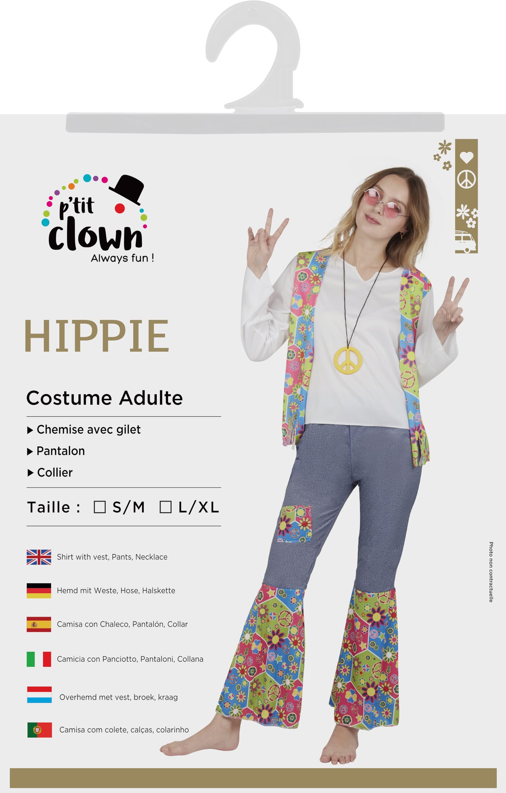 ptit-clown-hippie-kost-m-damen-erwachsene-mehrfarbig-xl image 5