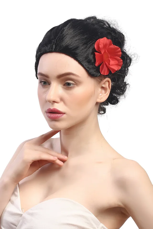 wig-me-up-per-cke-9332-za103-damen-kurz-schwarz-mit-rose-senorita-carmen image 1