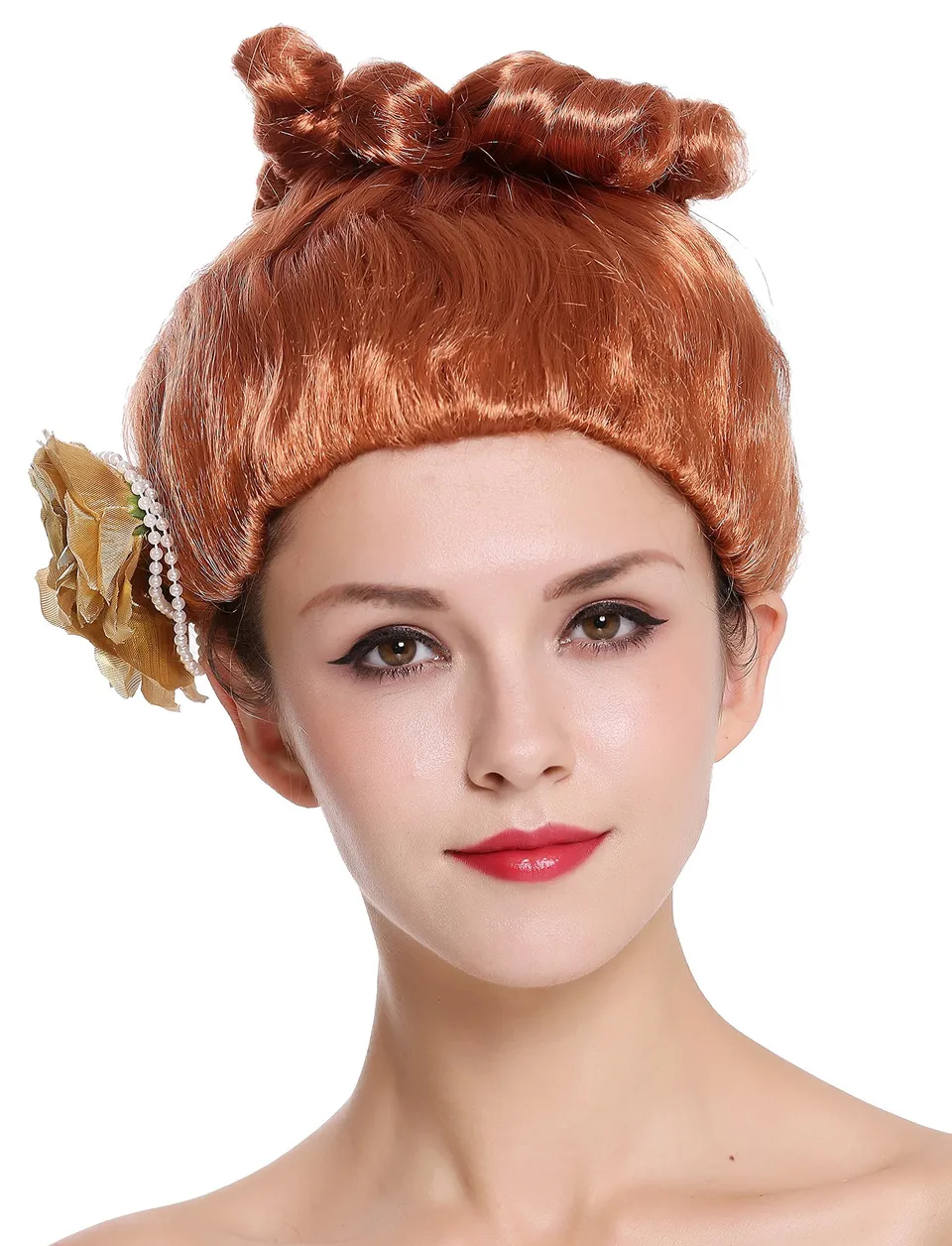 wig-me-up-cxh-005-p130-damen-karneval-per-cke-rot-hochgesteckt-blume-15-cm image 1