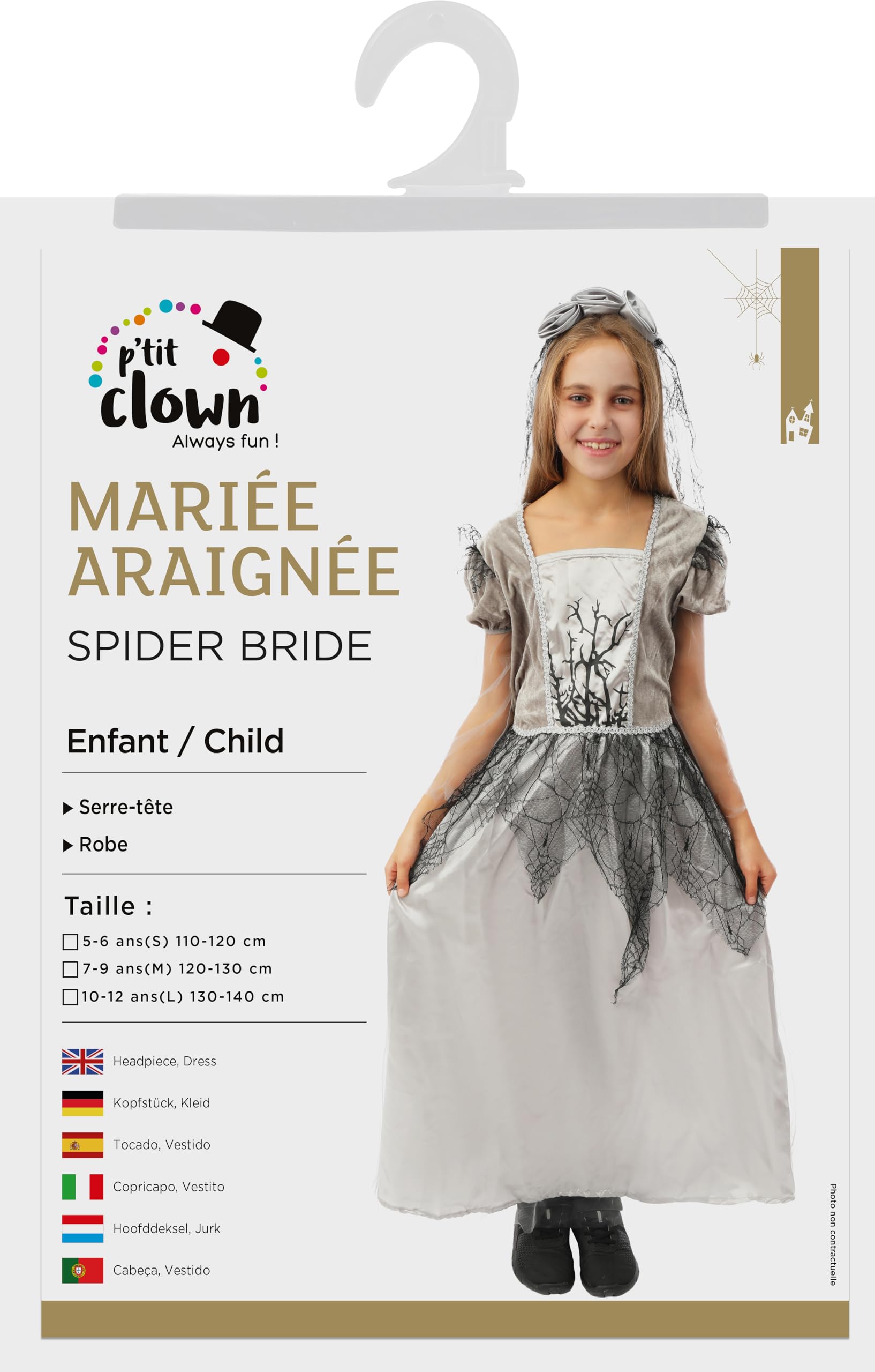 ptit-clown-spinnenbraut-kost-m-grau-kind-mit-haarreif-und-kleid image 5