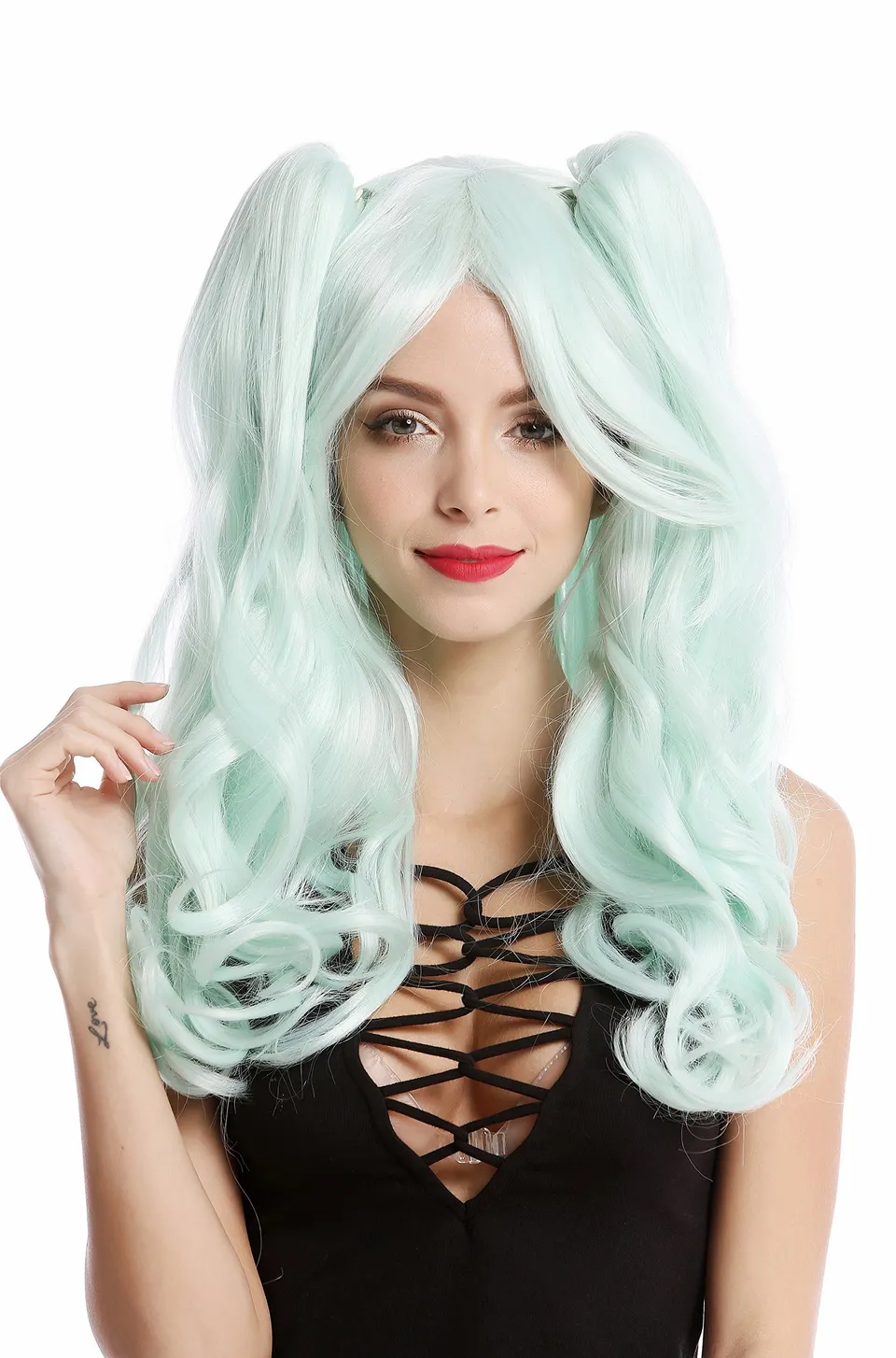 wig-me-up-yzf-4379-cosplay-per-cke-mint-gr-n-lang-wellig-65-cm-mit-2-z-pfen image 1