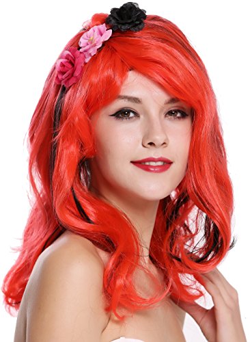 wig-me-up-cxh-009-damen-per-cke-rot-schwarz-gestr-hnt-mit-blumen image 5