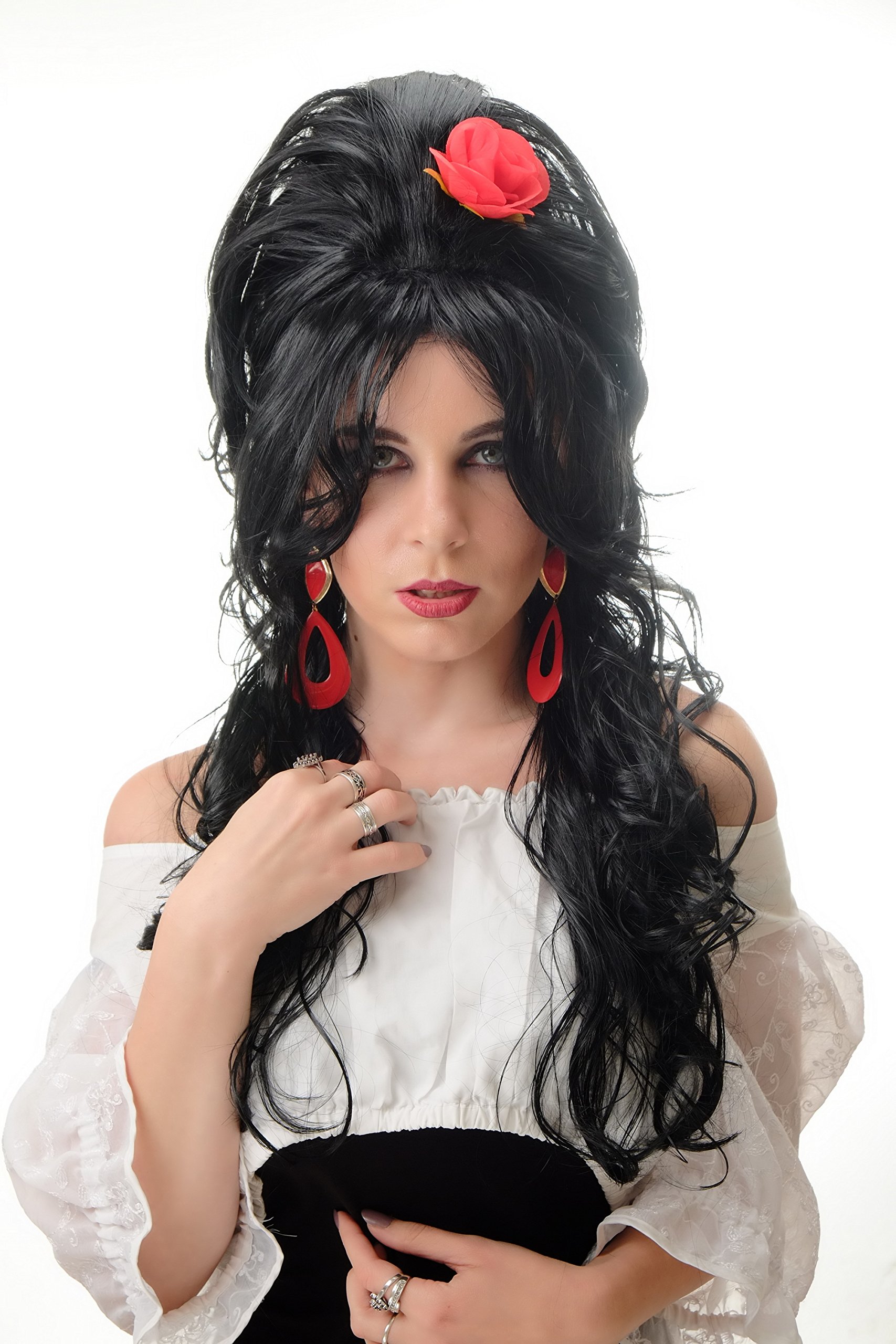 wig-me-up-per-cke-pt0025-p103-damen-beehive-schwarz-mit-rose-70-cm image 1